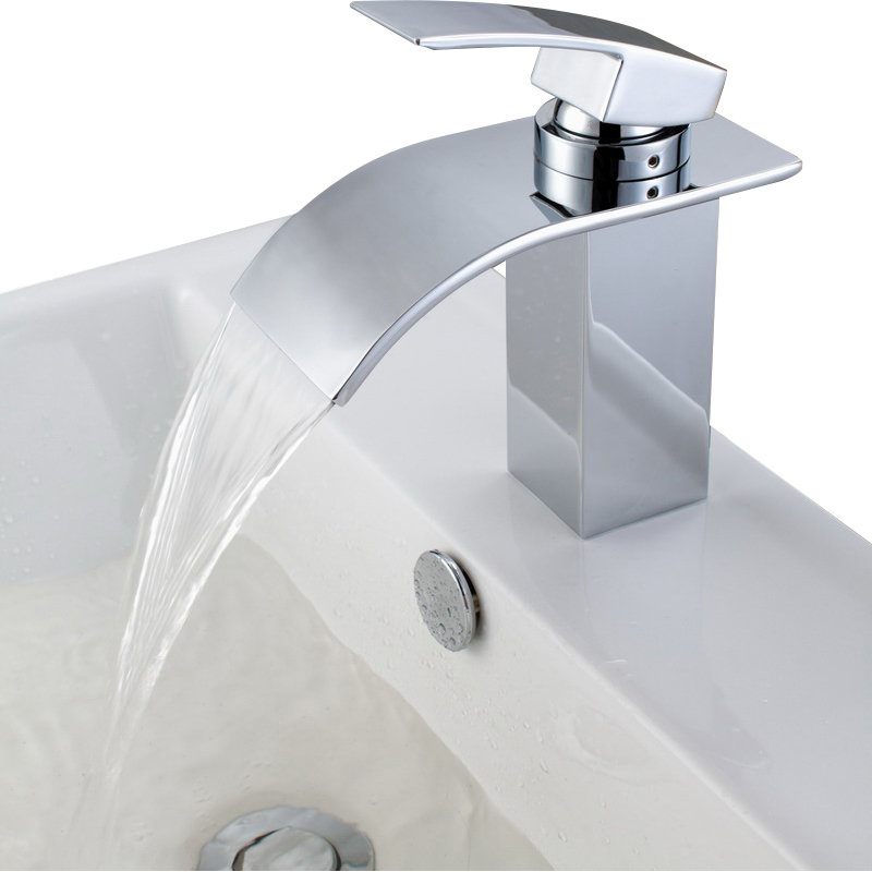 Sumerain Single Handle Deck Mount Waterfall Bathroom Sink Faucet with